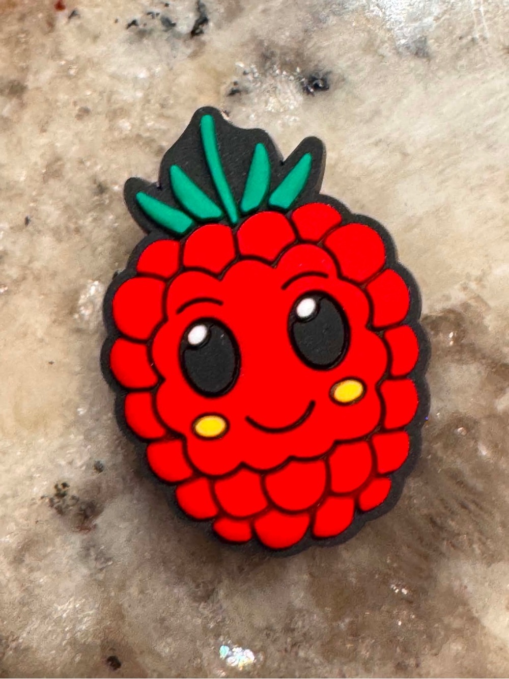 CROCS Red Raspberry Jibbitz Charm with Black and Green Accents